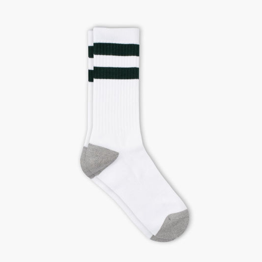 Men's Cotton Crew Sock | White x Green Stripe