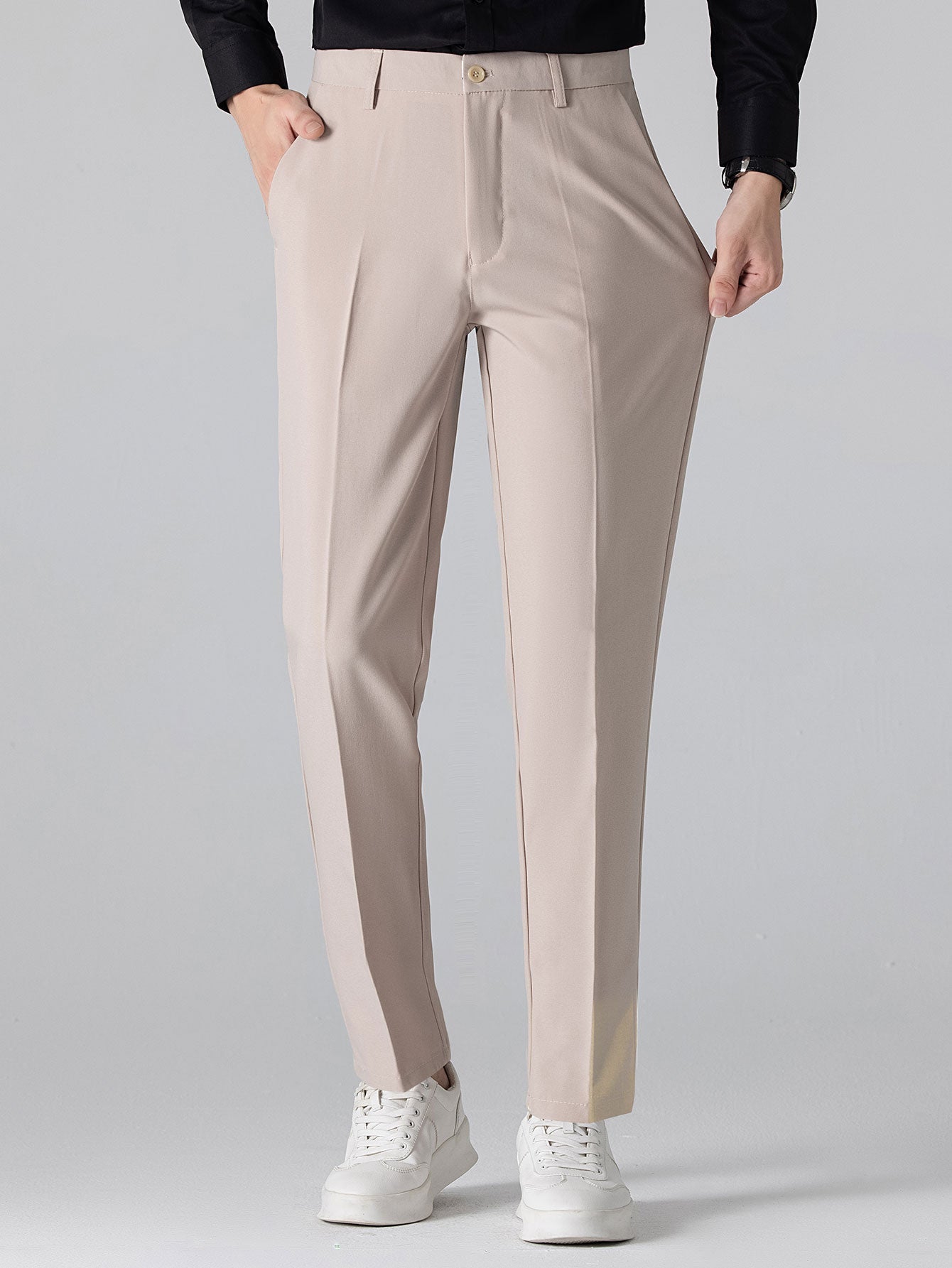 Wave Jacquard Knit V Neck Polo Shirt & Slim Fit Tapered Trousers