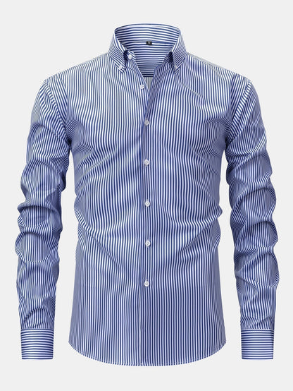 Long Sleeve Stripe Button Up Shirt & Slim Fit Tapered Trousers