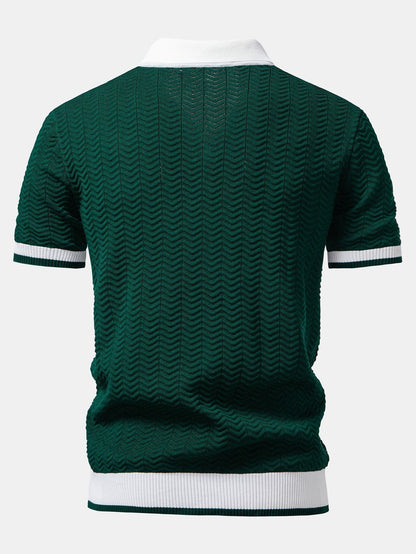 Texture Contrast Knitted V Neck Polo Shirt & Cotton Chino Shorts
