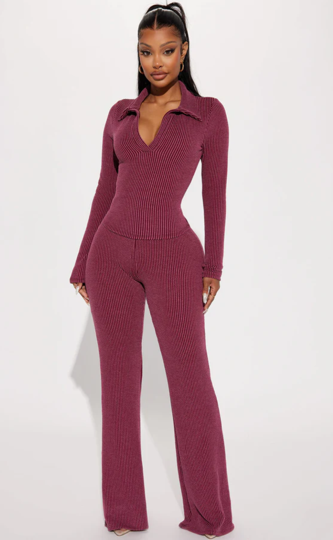 Aria Ribbed Flare Lounge Set | Soft Stretch Two-Piece Outfit