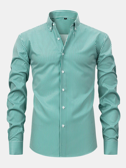 Long Sleeve Stripe Button Up Shirt & Slim Fit Tapered Trousers