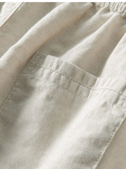 Short Sleeve Knitted Waffle Cuban Shirt & Straight Leg Linen Pants