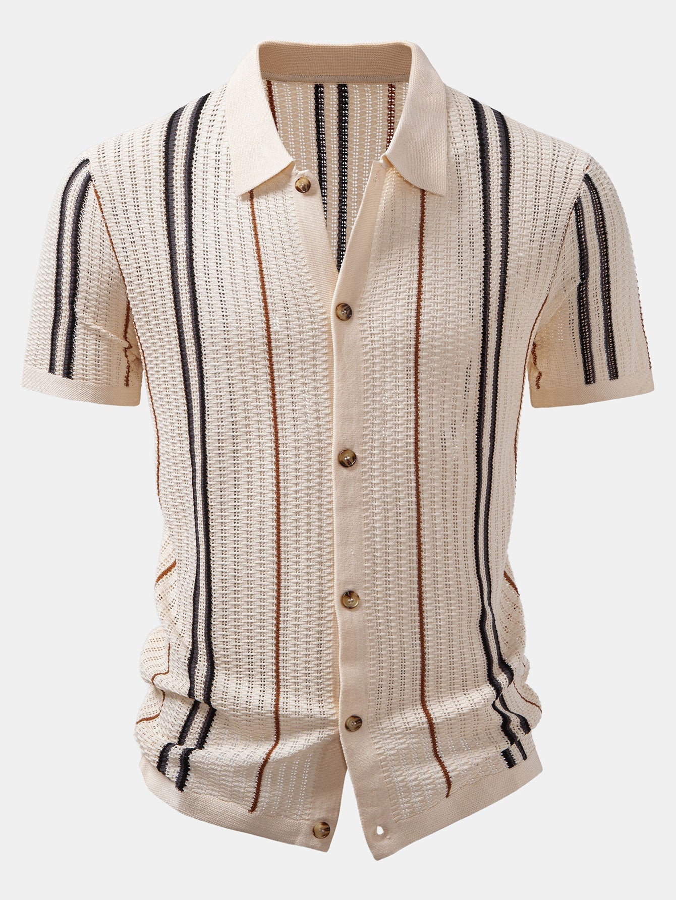Stripe Crochet Button Up Shirt & Straight Leg Linen Pants