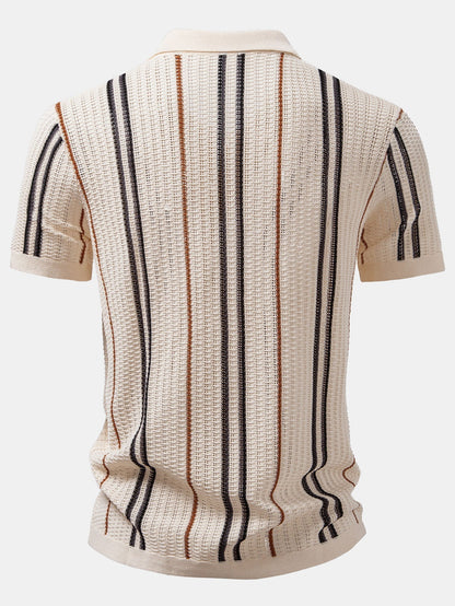 Stripe Crochet Button Up Shirt & Straight Leg Linen Pants
