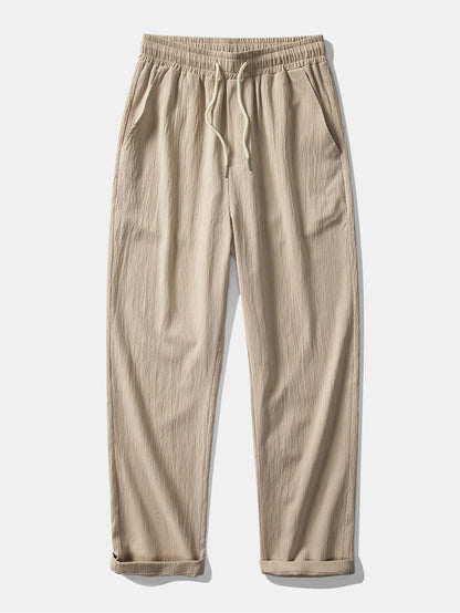 Geometric Striped Jacquard Button Up Shirt & Crinkle Textured Straight Leg Pants