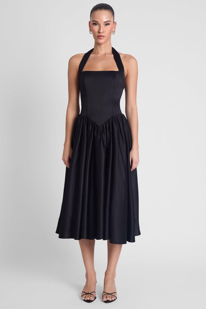 Hart Halter Corset Midi Dress - Black