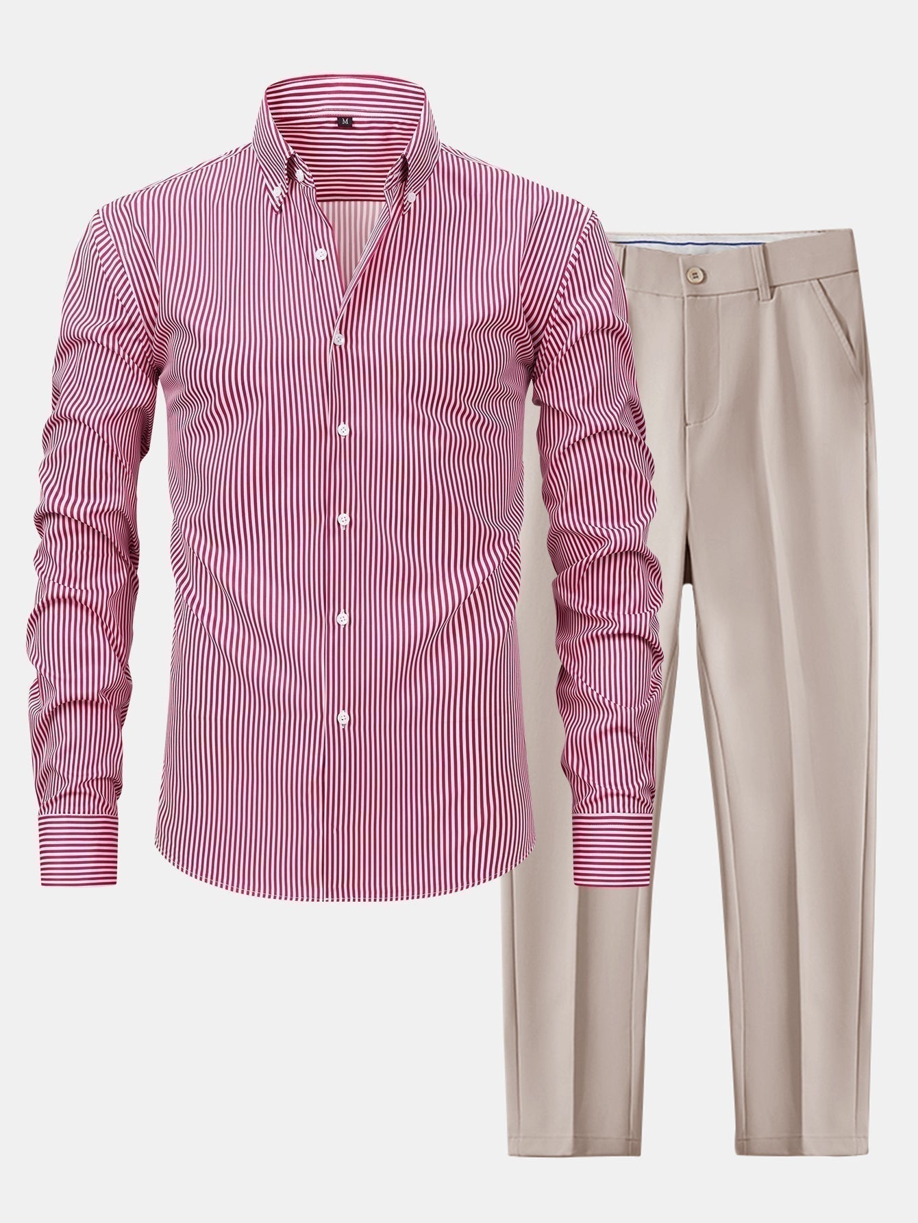 Long Sleeve Stripe Button Up Shirt & Slim Fit Tapered Trousers