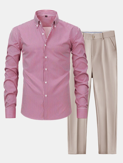 Long Sleeve Stripe Button Up Shirt & Slim Fit Tapered Trousers